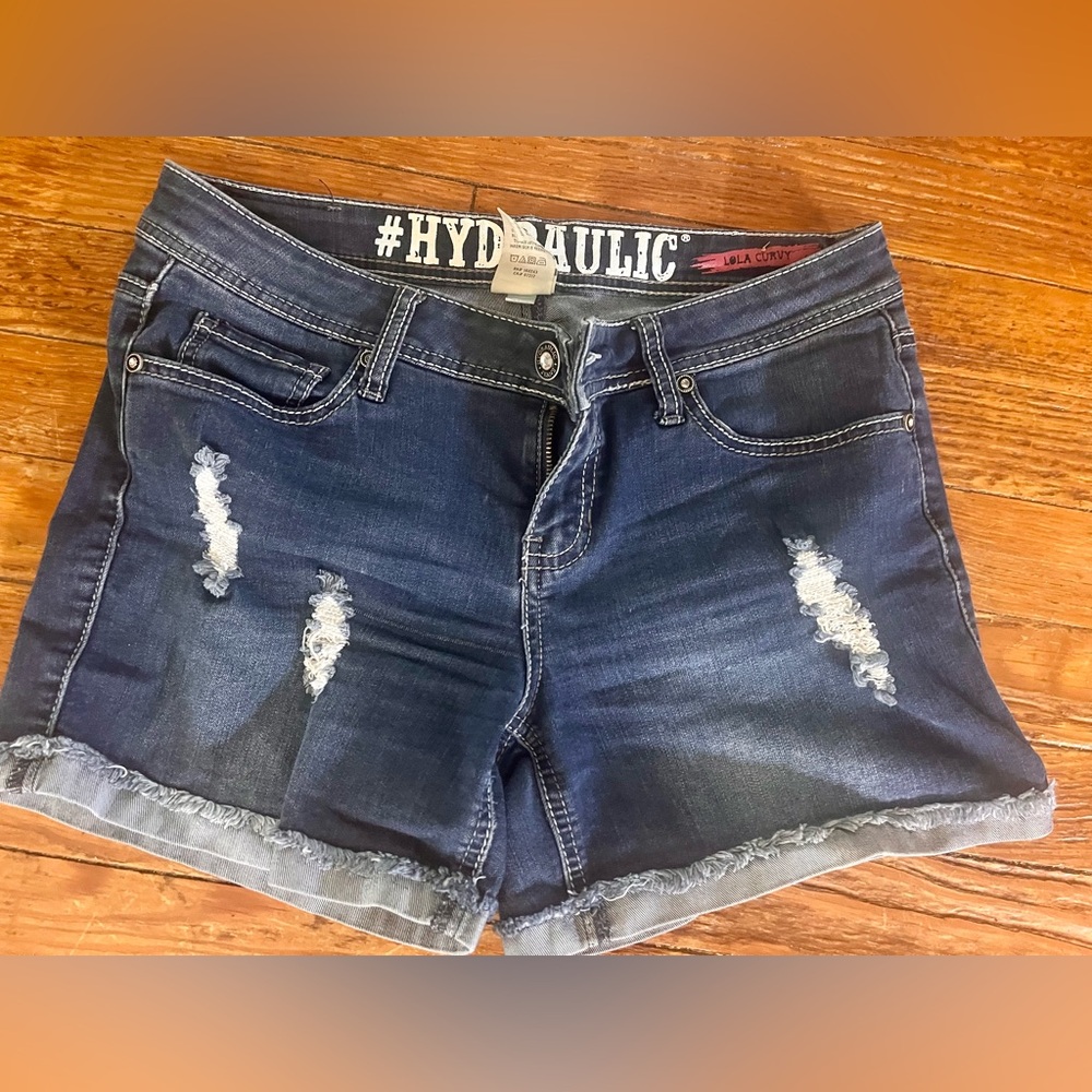 Hydraulic Dark Blue Distressed Denim Shorts